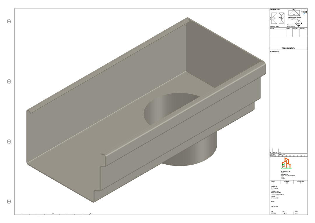 Aluminium Cranked Gutter - Type 12 - End Spout - 63 Dia