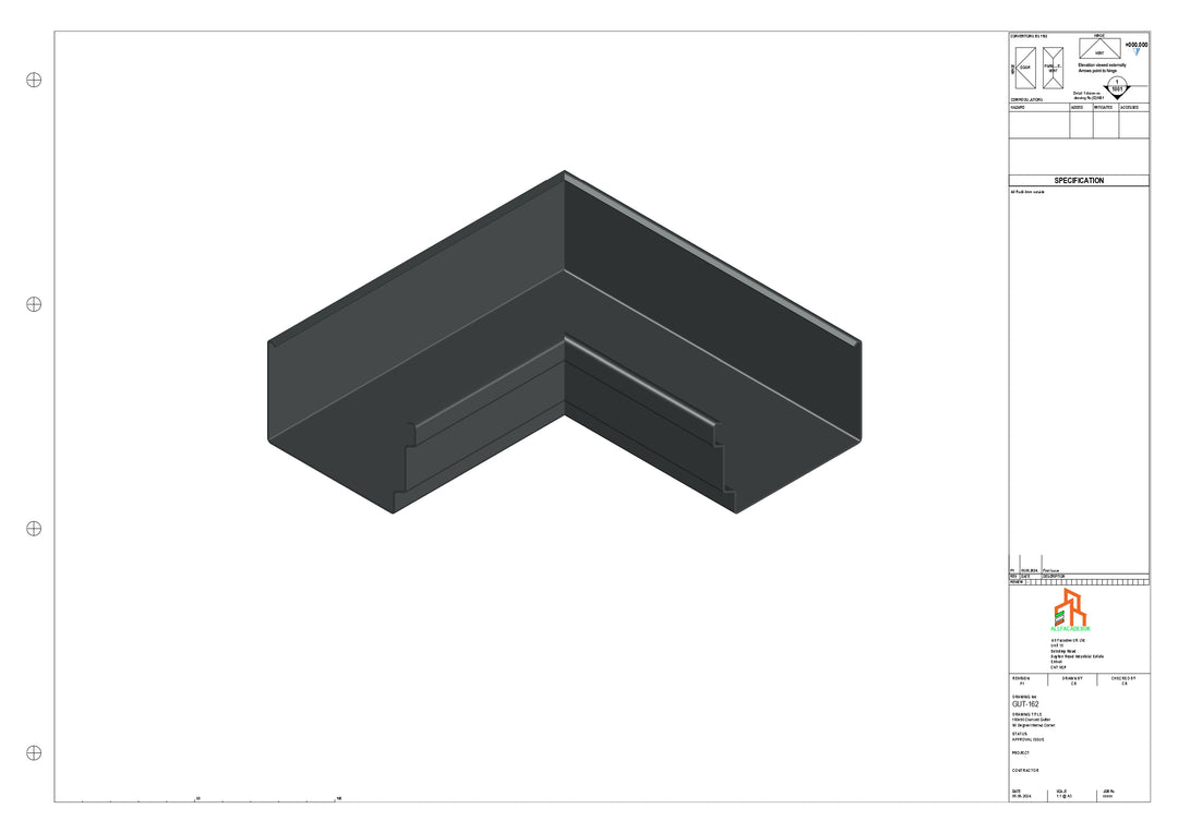 Aluminium Cranked Gutter - Type 12 - 90 Degree Int Corner