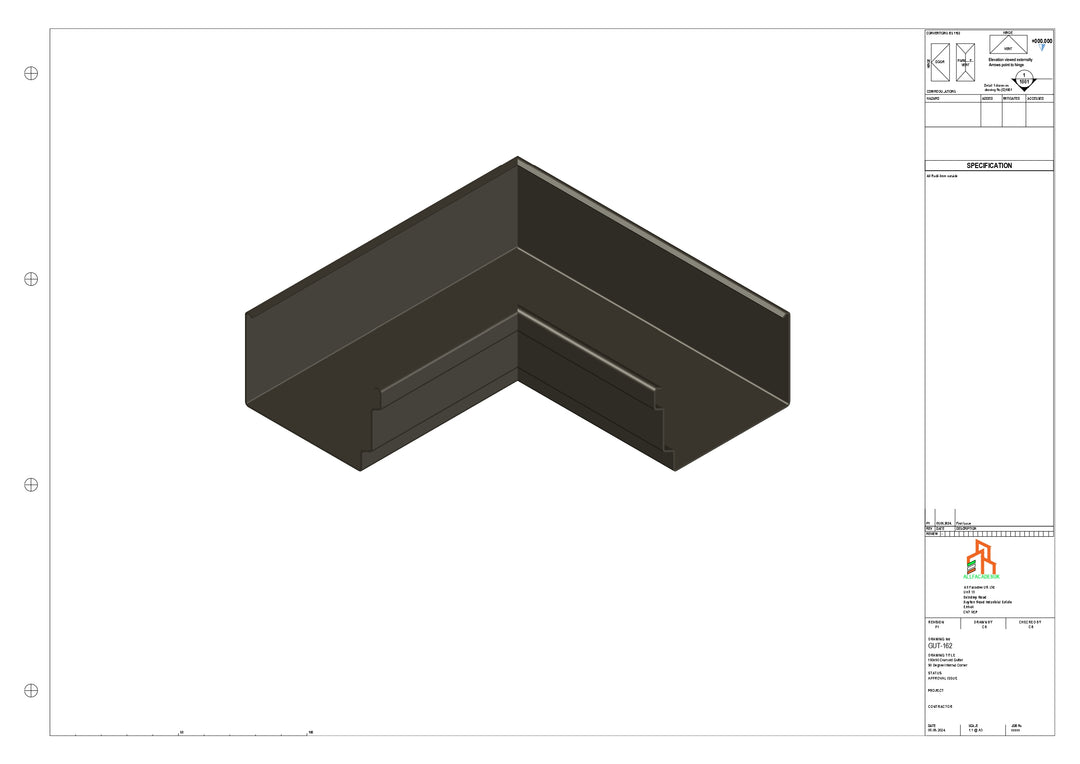 Aluminium Cranked Gutter - Type 12 - 90 Degree Int Corner