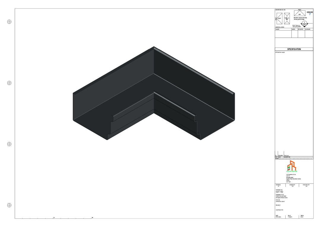 Aluminium Cranked Gutter - Type 12 - 90 Degree Int Corner
