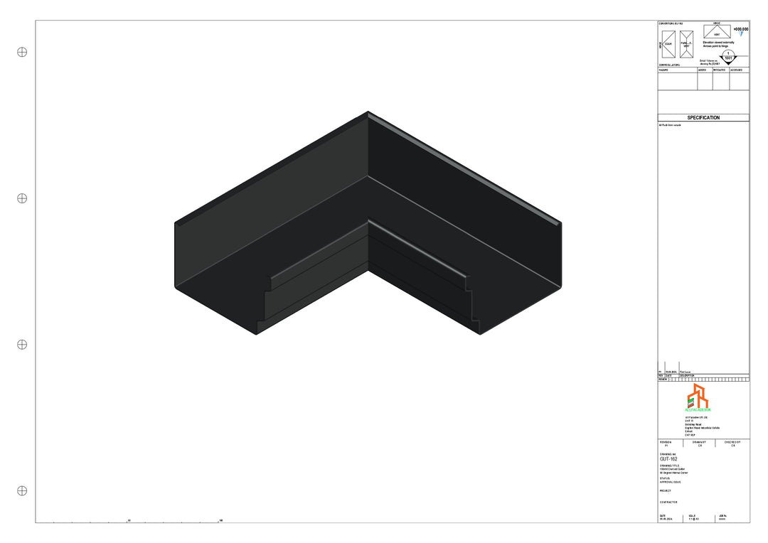 Aluminium Cranked Gutter - Type 12 - 90 Degree Int Corner
