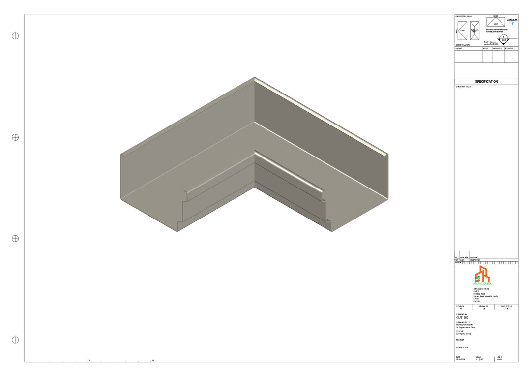 Aluminium Cranked Gutter - Type 12 - 90 Degree Int Corner