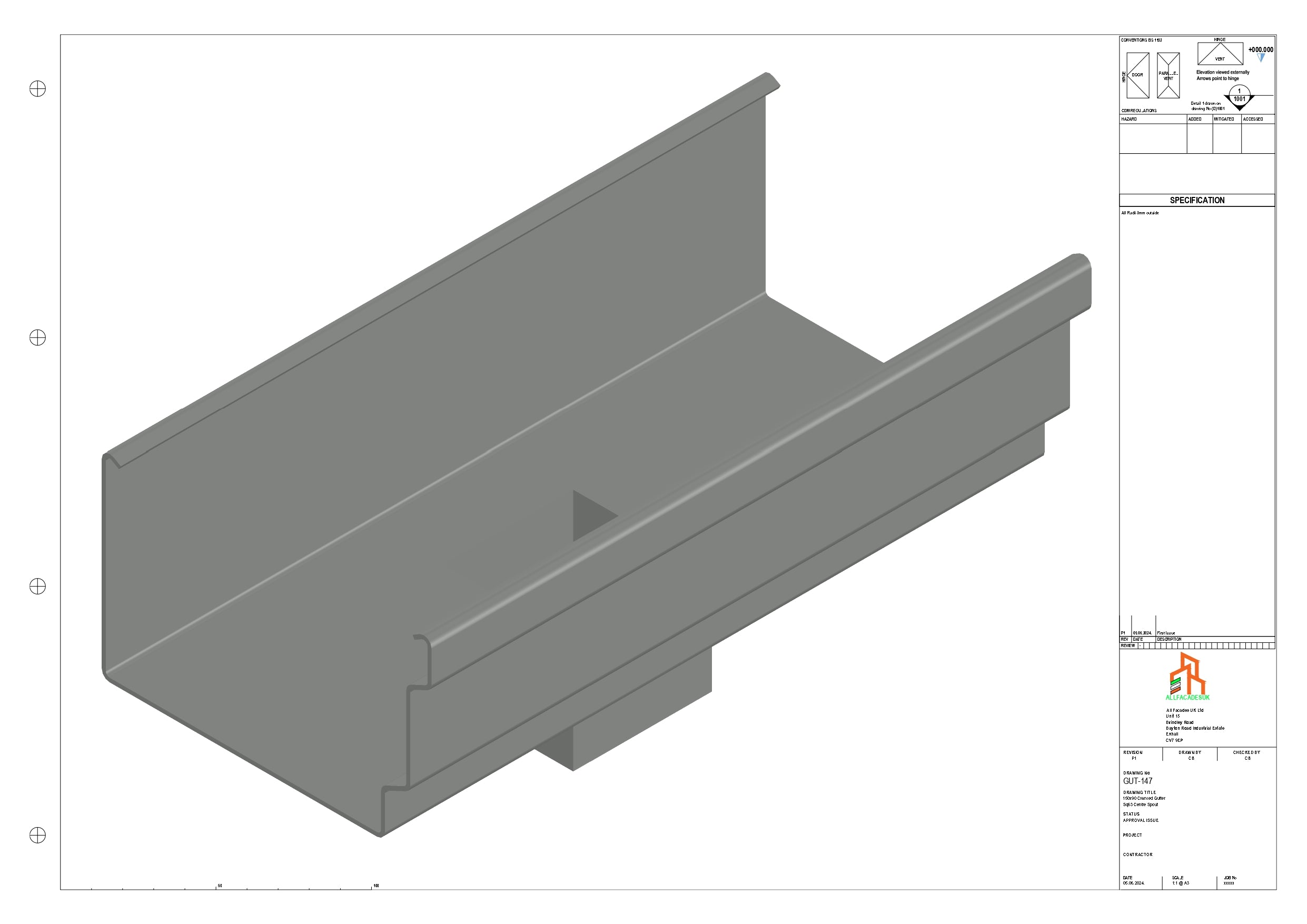 Aluminium Cranked Gutter - Type 12 - Centre Spout - 76 Sq – Aluminium ...