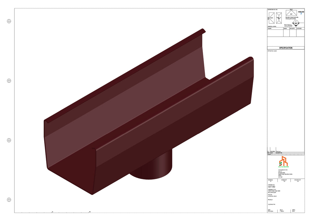 Aluminium Double Slope Gutter - Type 7 - Centre Spout - 76 Dia