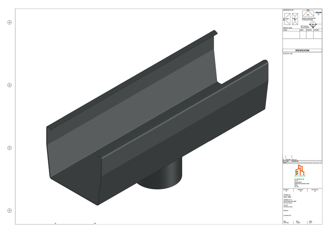 Aluminium Double Slope Gutter - Type 7 - Centre Spout - 76 Dia