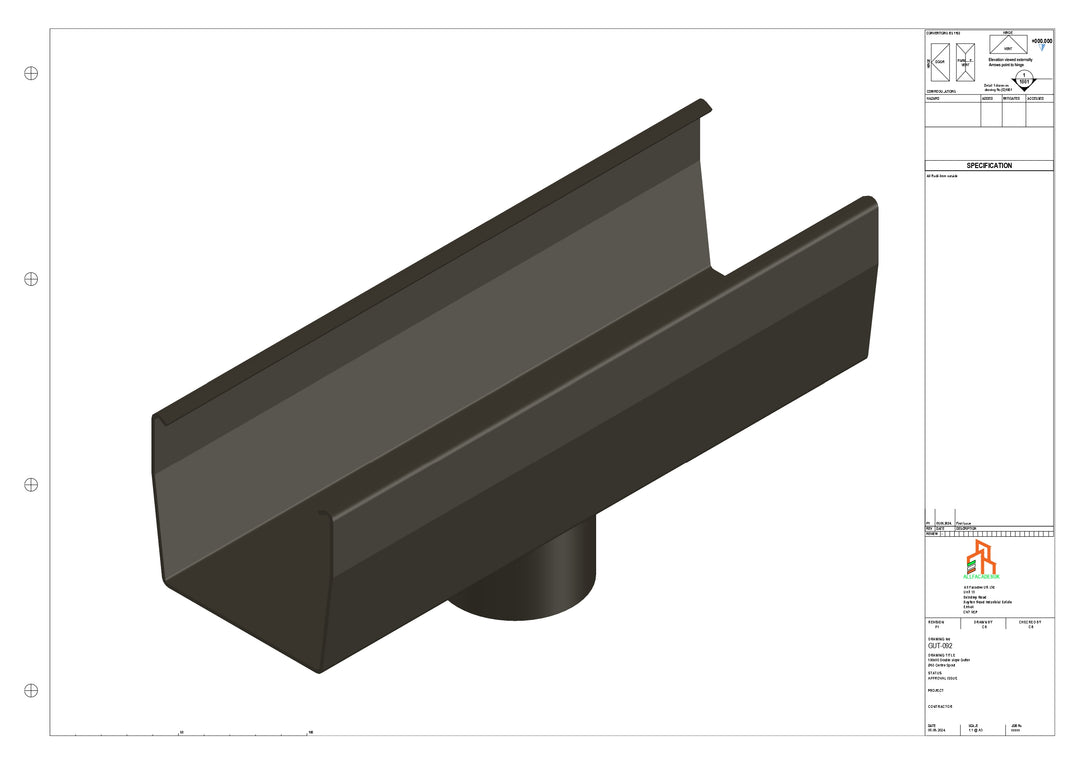 Aluminium Double Slope Gutter - Type 7 - Centre Spout - 76 Dia