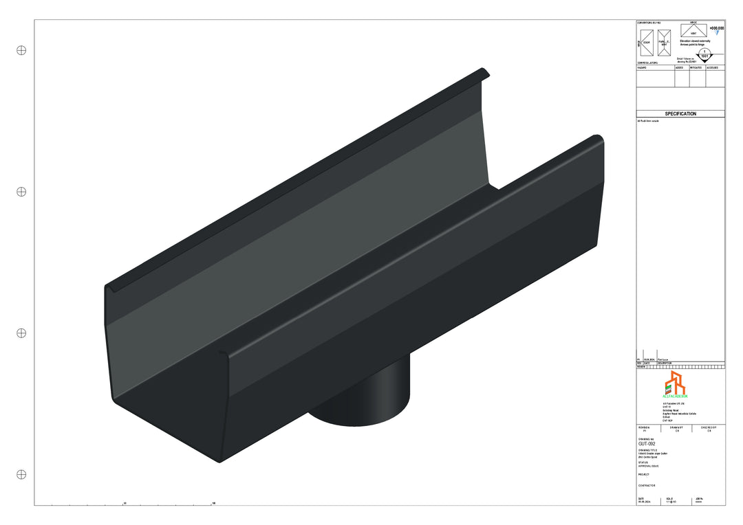 Aluminium Double Slope Gutter - Type 7 - Centre Spout - 76 Dia