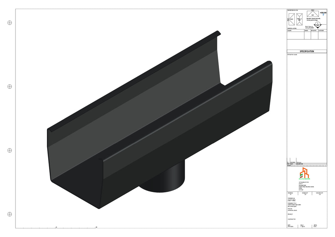 Aluminium Double Slope Gutter - Type 7 - Centre Spout - 76 Dia