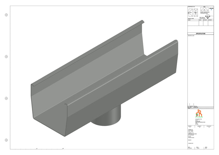 Aluminium Double Slope Gutter - Type 7 - Centre Spout - 76 Dia