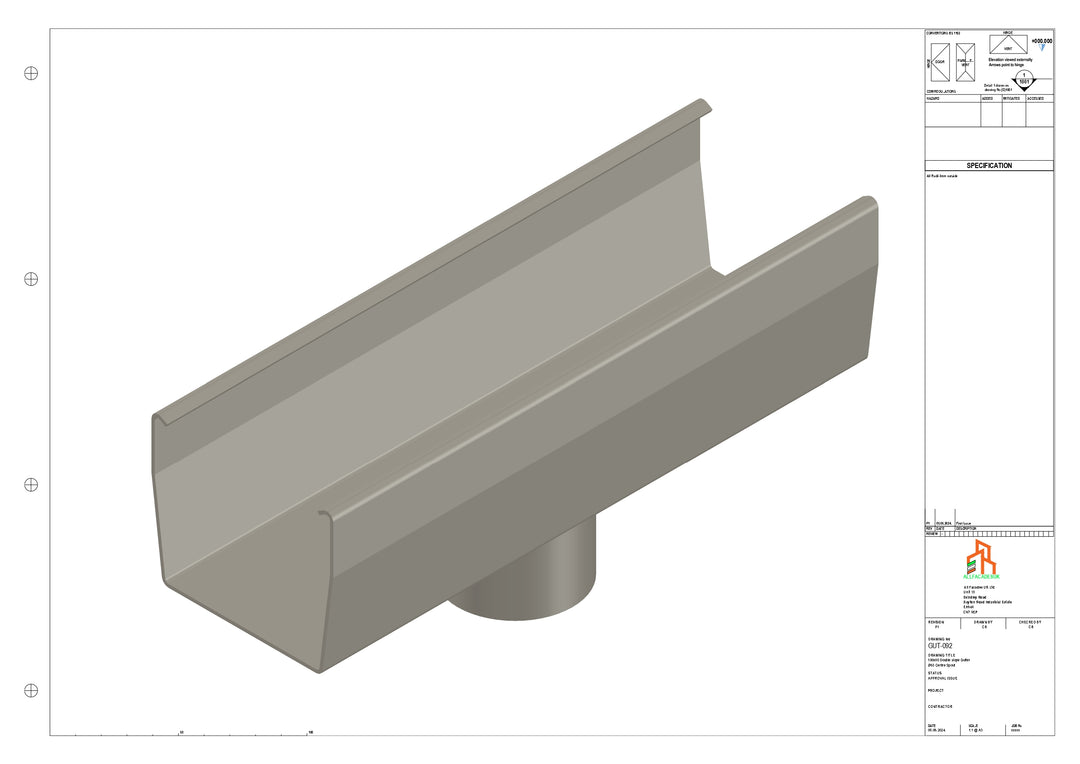 Aluminium Double Slope Gutter - Type 7 - Centre Spout - 76 Dia
