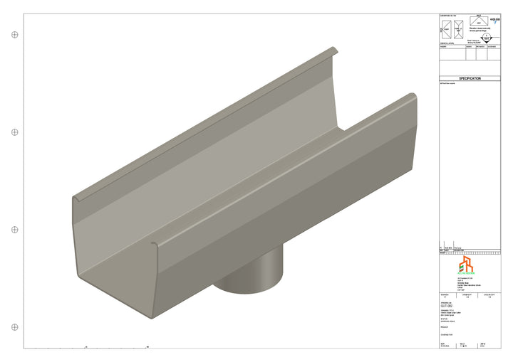 Aluminium Double Slope Gutter - Type 7 - Centre Spout - 76 Dia