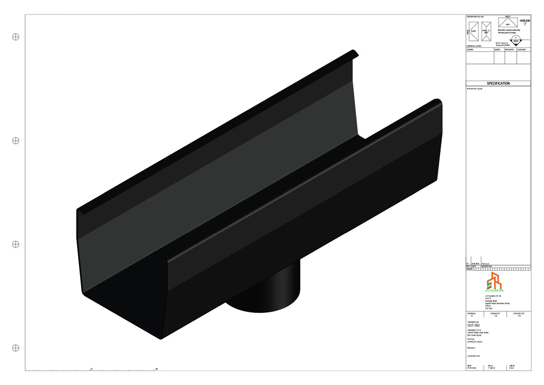 Aluminium Double Slope Gutter - Type 7 - Centre Spout - 76 Dia