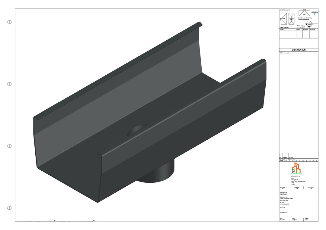 Aluminium Double Slope Gutter - Type 8 - Centre Spout - 63 Dia