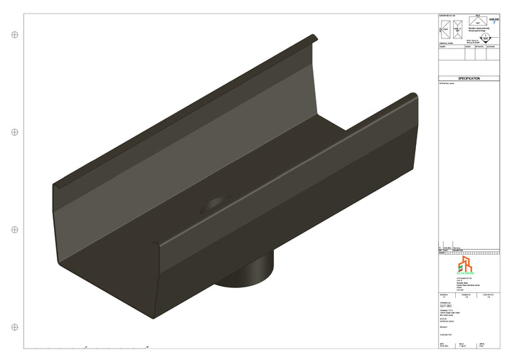Aluminium Double Slope Gutter - Type 8 - Centre Spout - 63 Dia
