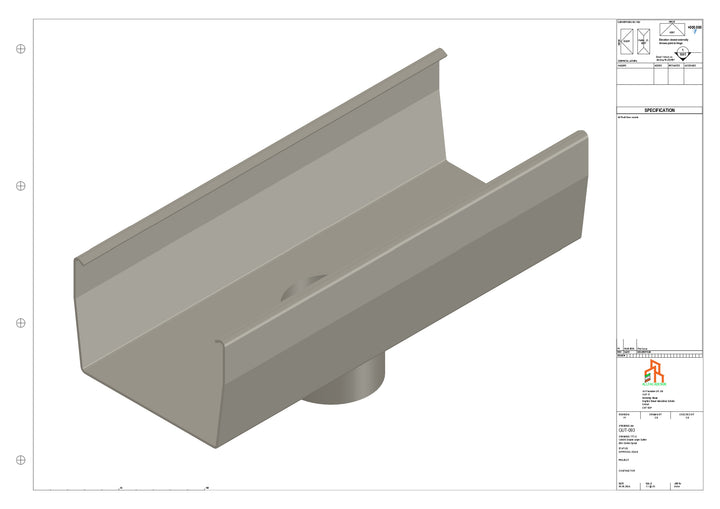 Aluminium Double Slope Gutter - Type 8 - Centre Spout - 63 Dia
