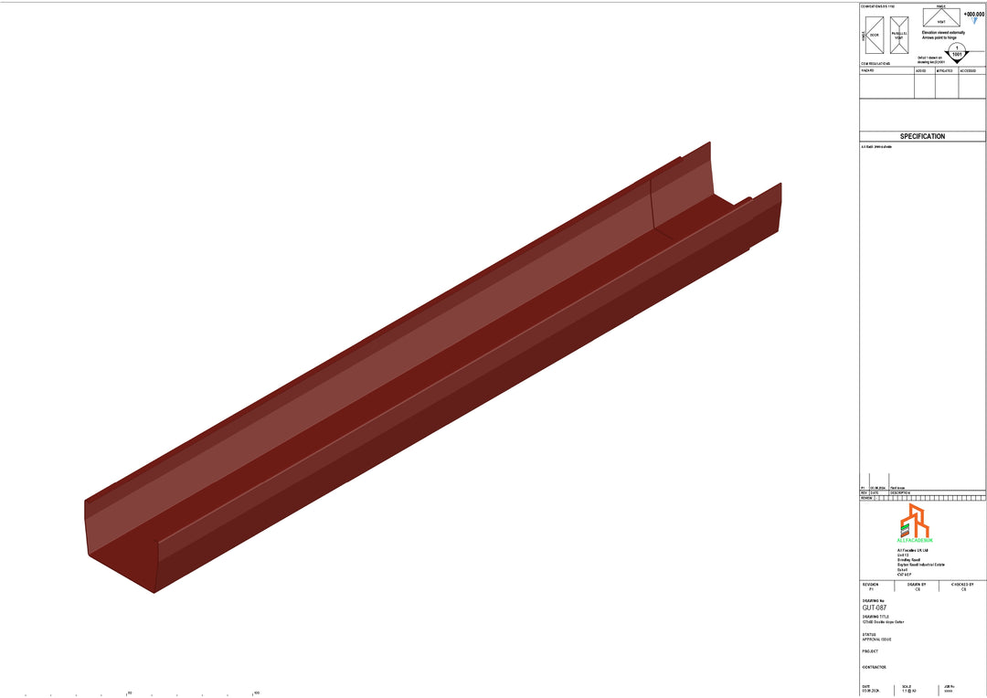 Aluminium Double Slope Gutter - Type 8 - 3M Length