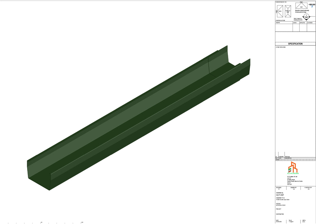 Aluminium Double Slope Gutter - Type 8 - 3M Length