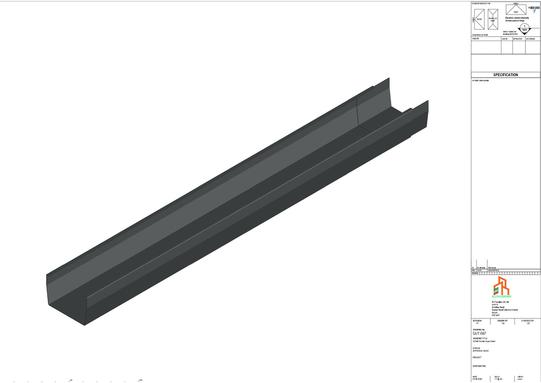 Aluminium Double Slope Gutter - Type 8 - 3M Length