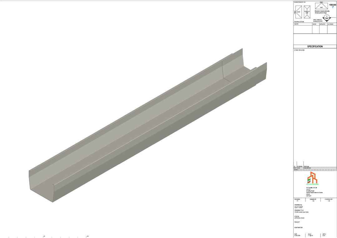 Aluminium Double Slope Gutter - Type 8 - 3M Length