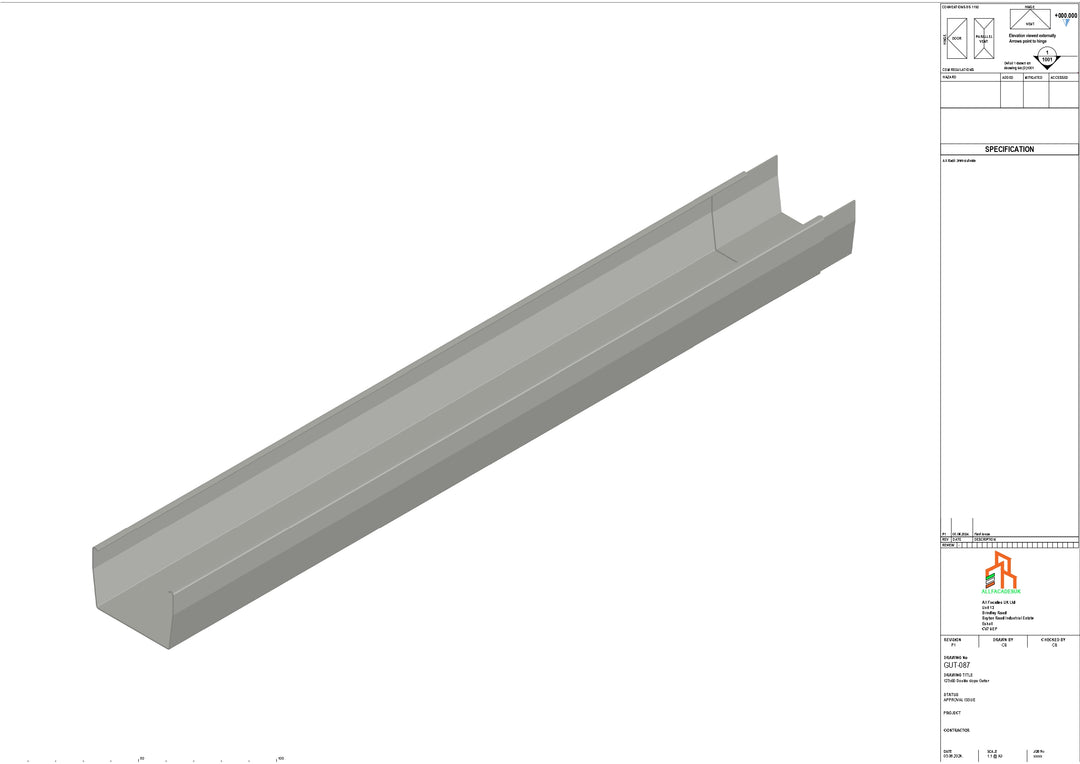 Aluminium Double Slope Gutter - Type 8 - 3M Length