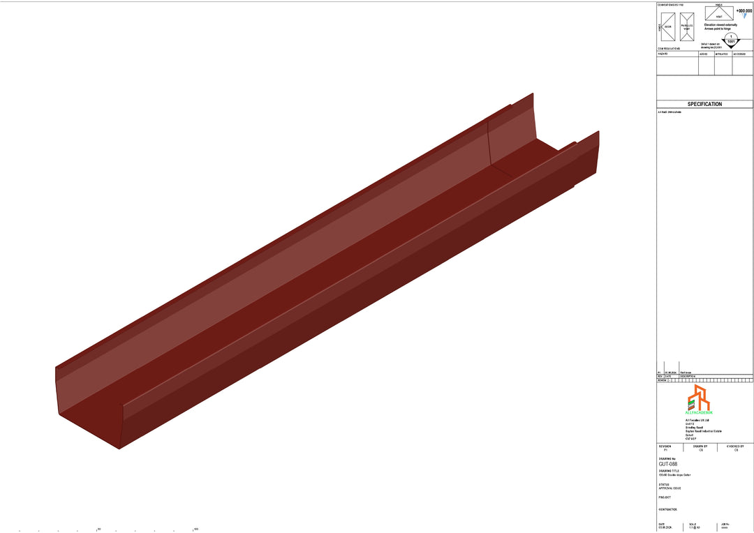 Aluminium Double Slope Gutter - Type 9 - 3M Length