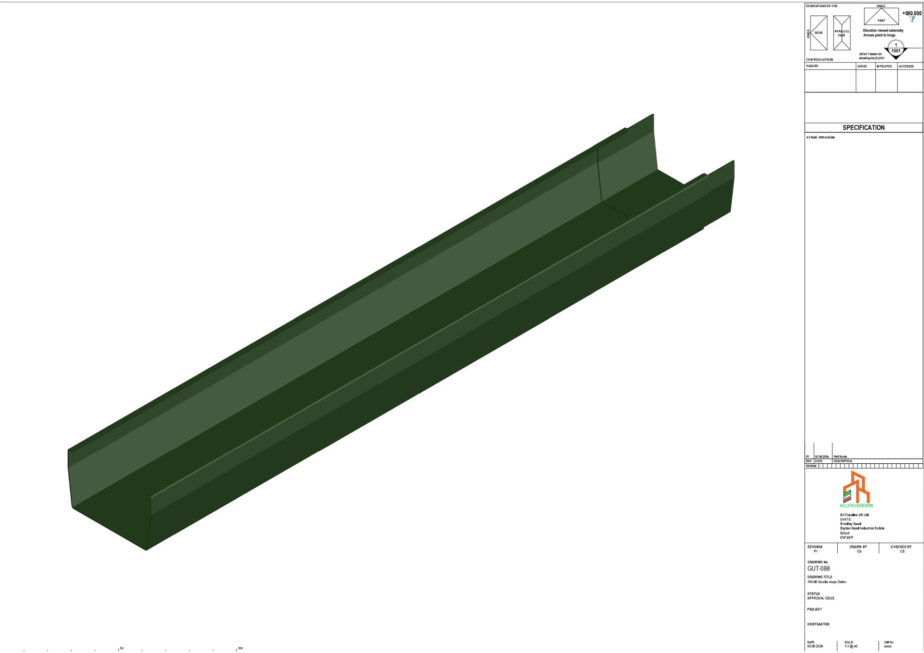 Slope Cladding Aluminium Double Slope Gutter - Type 9 - 3M Length – Aluminium Cladding Ltd
