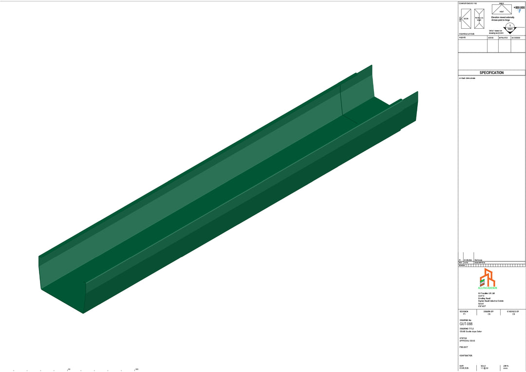 Aluminium Double Slope Gutter - Type 9 - 3M Length