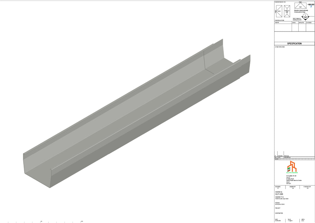 Aluminium Double Slope Gutter - Type 9 - 3M Length