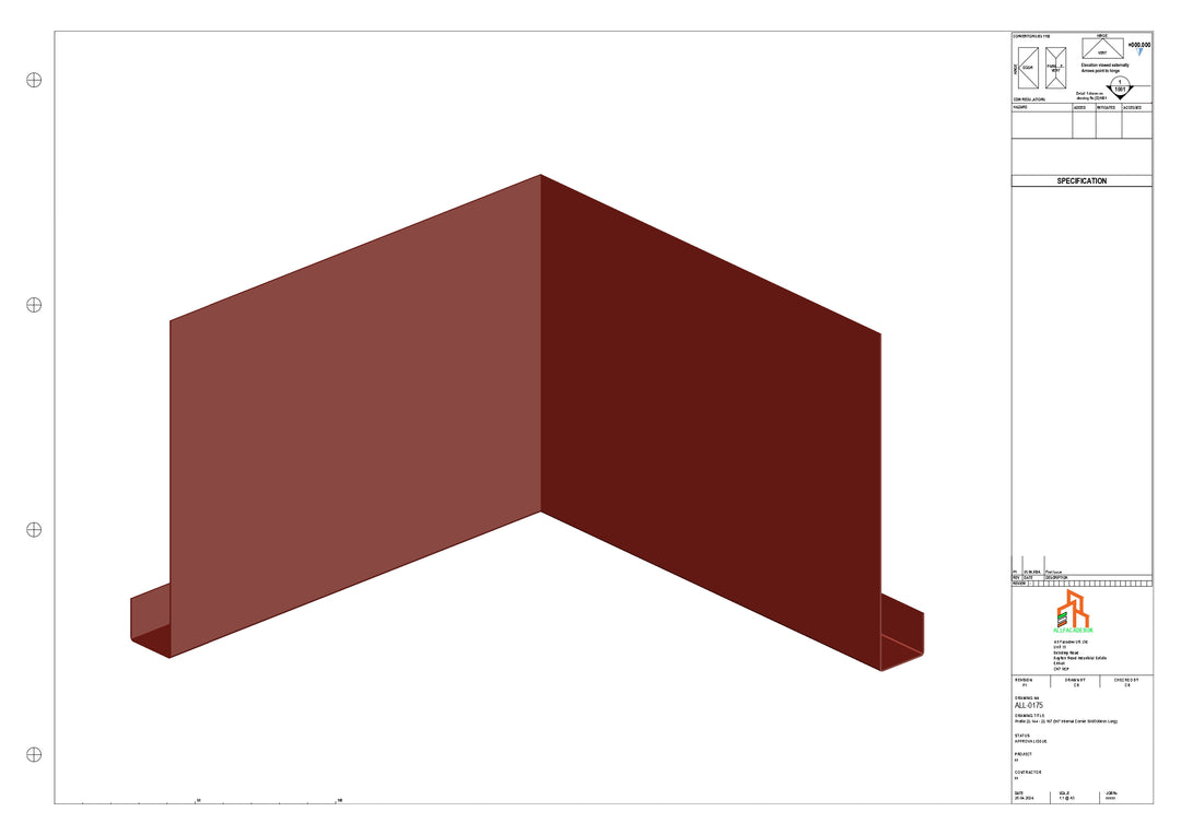 Aluminium Fascia Board - Type 22 - 90 Int Corner 300x300mm