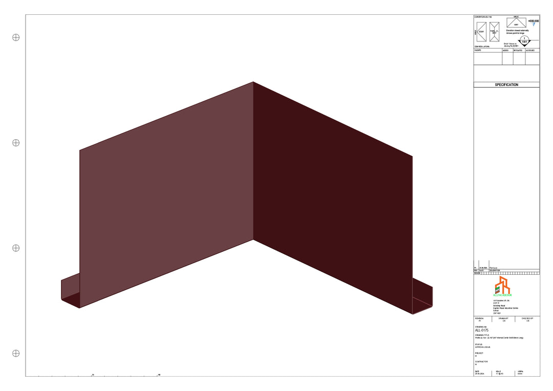 Aluminium Fascia Board - Type 22 - 90 Int Corner 300x300mm