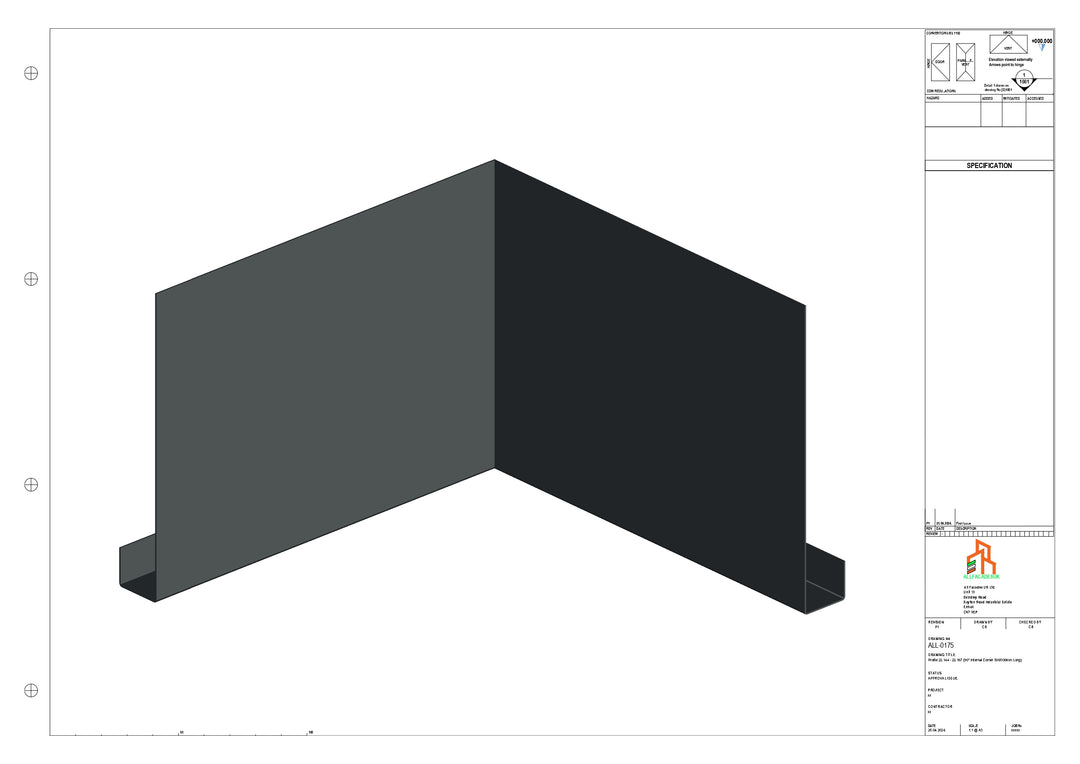 Aluminium Fascia Board - Type 22 - 90 Int Corner 300x300mm