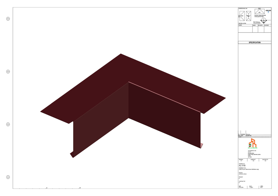 Aluminium Roof Trim - Type 1 - 90 Int Corner 300x300mm