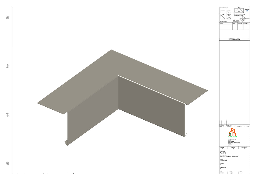 Aluminium Roof Trim - Type 1 - 90 Int Corner 300x300mm