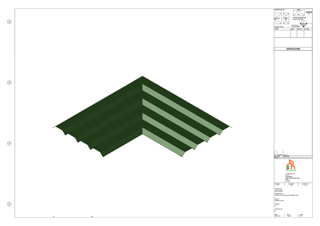 Aluminium Soffit - Type 6 - 90 Ext Corner 500x500mm