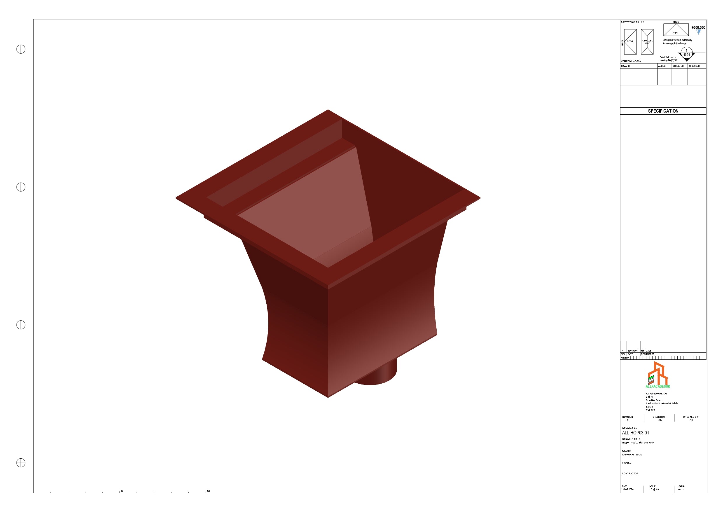 Aluminium Hoppers - Type 3 - 152 Dia – Aluminium Cladding Ltd