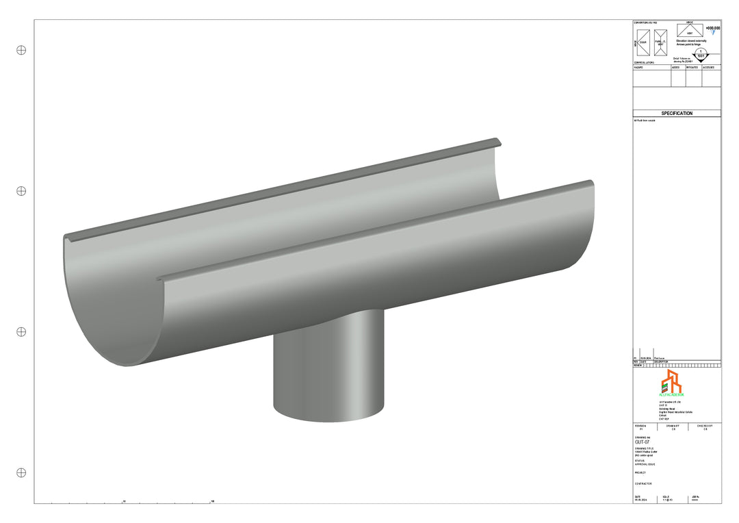 Guuttern Inlet Type R Transition Aluminium Radius Gutter - Type 1 - Centre Spout - 76 Dia – Aluminium ...