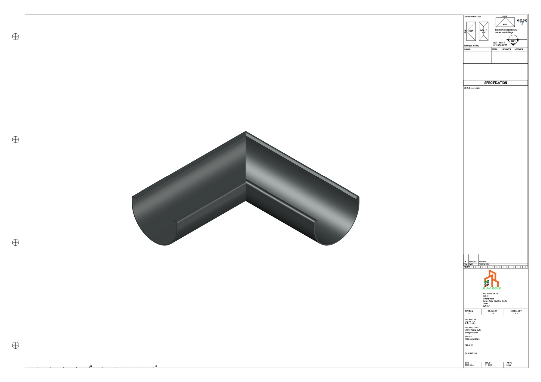Aluminium Radius Gutter - Type 1 - 90 Degree Corner – Aluminium ...