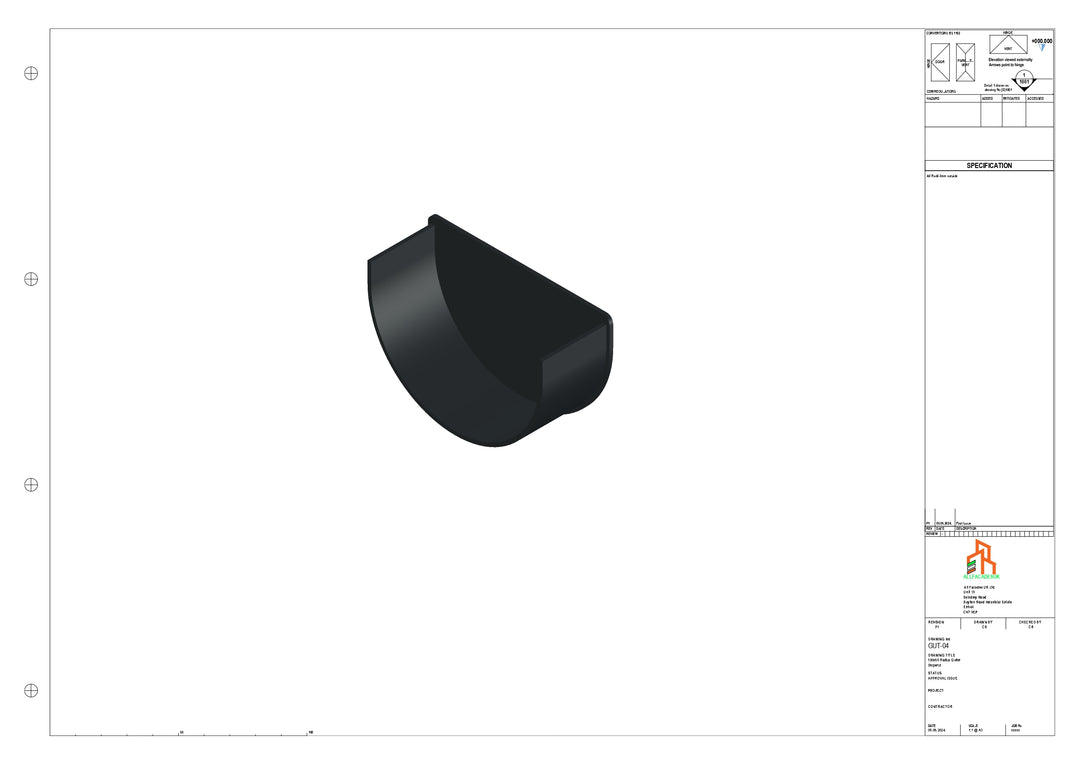 Aluminium Radius Gutter - Type 1 - Stopend