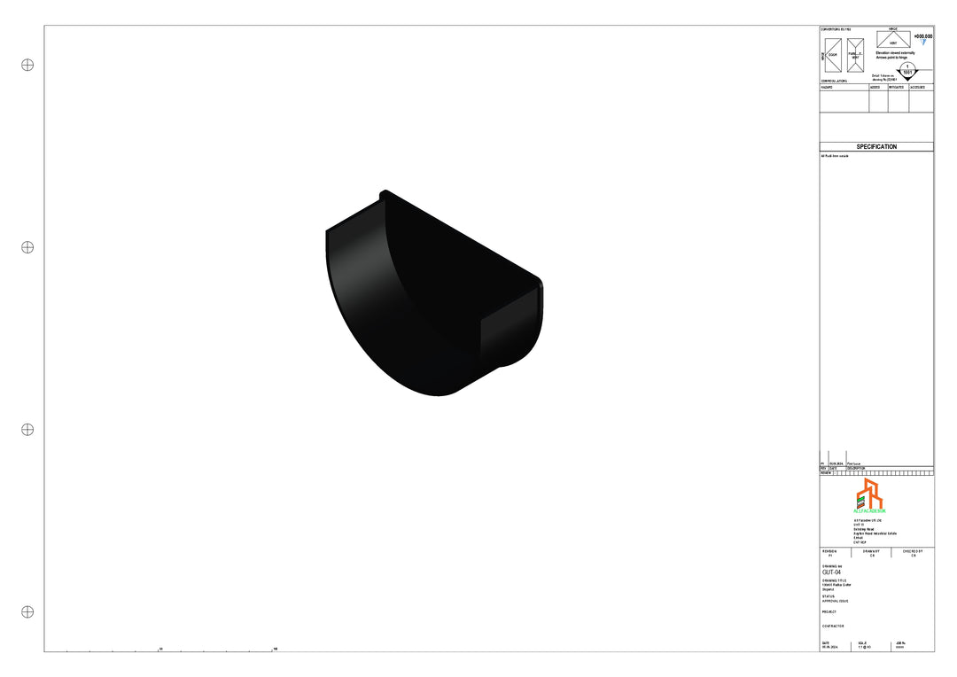 Aluminium Radius Gutter - Type 1 - Stopend