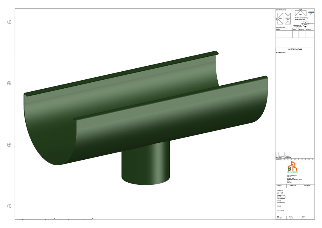 Aluminium Radius Gutter - Type 2 - Centre Spout - 76 Dia