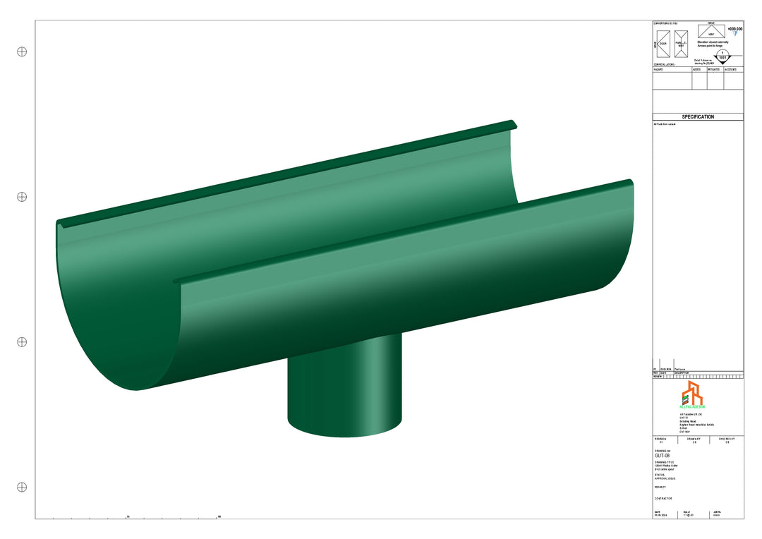 Aluminium Radius Gutter - Type 2 - Centre Spout - 76 Dia