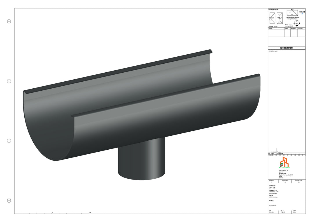 Aluminium Radius Gutter - Type 2 - Centre Spout - 76 Dia