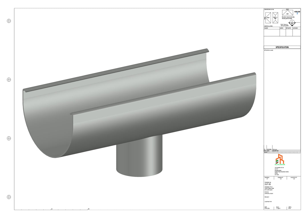 Aluminium Radius Gutter - Type 2 - Centre Spout - 76 Dia