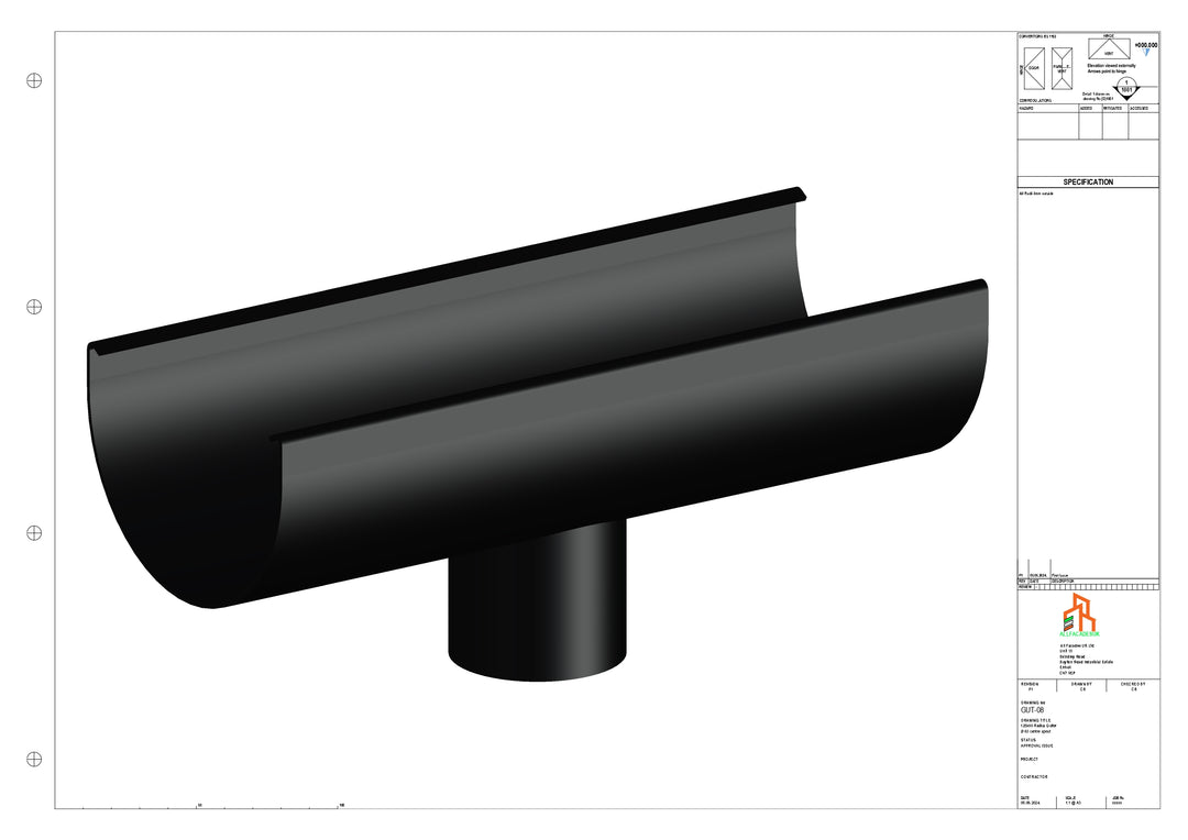Aluminium Radius Gutter - Type 2 - Centre Spout - 76 Dia
