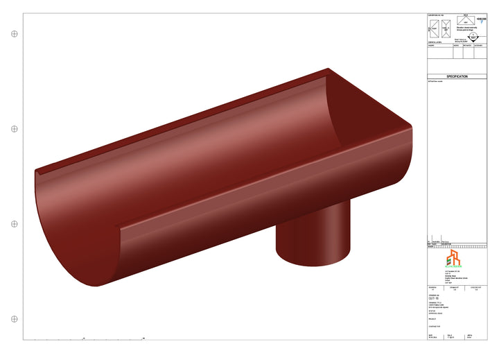 Aluminium Radius Gutter - Type 2 - End Spout - 100 Dia