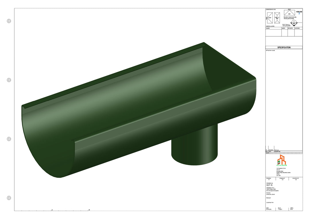 Aluminium Radius Gutter - Type 2 - End Spout - 100 Dia