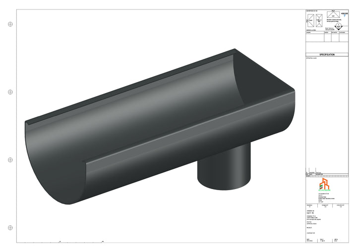 Aluminium Radius Gutter - Type 2 - End Spout - 100 Dia