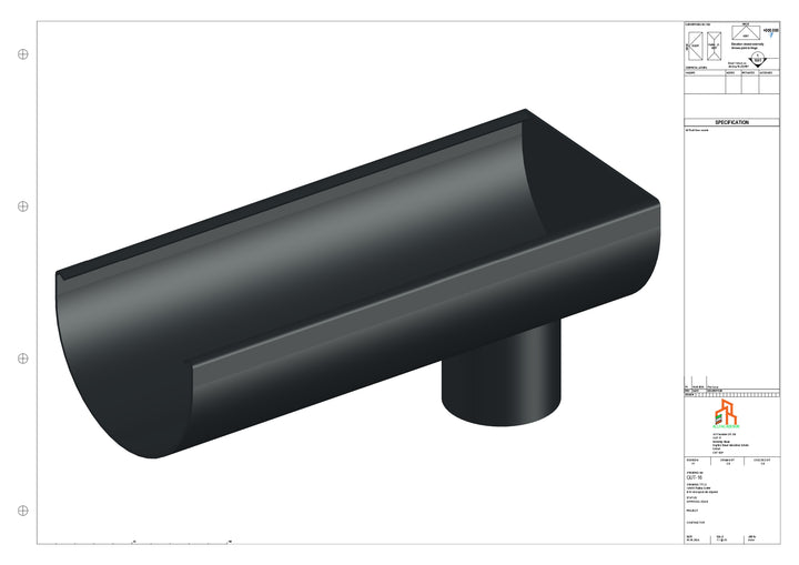 Aluminium Radius Gutter - Type 2 - End Spout - 100 Dia
