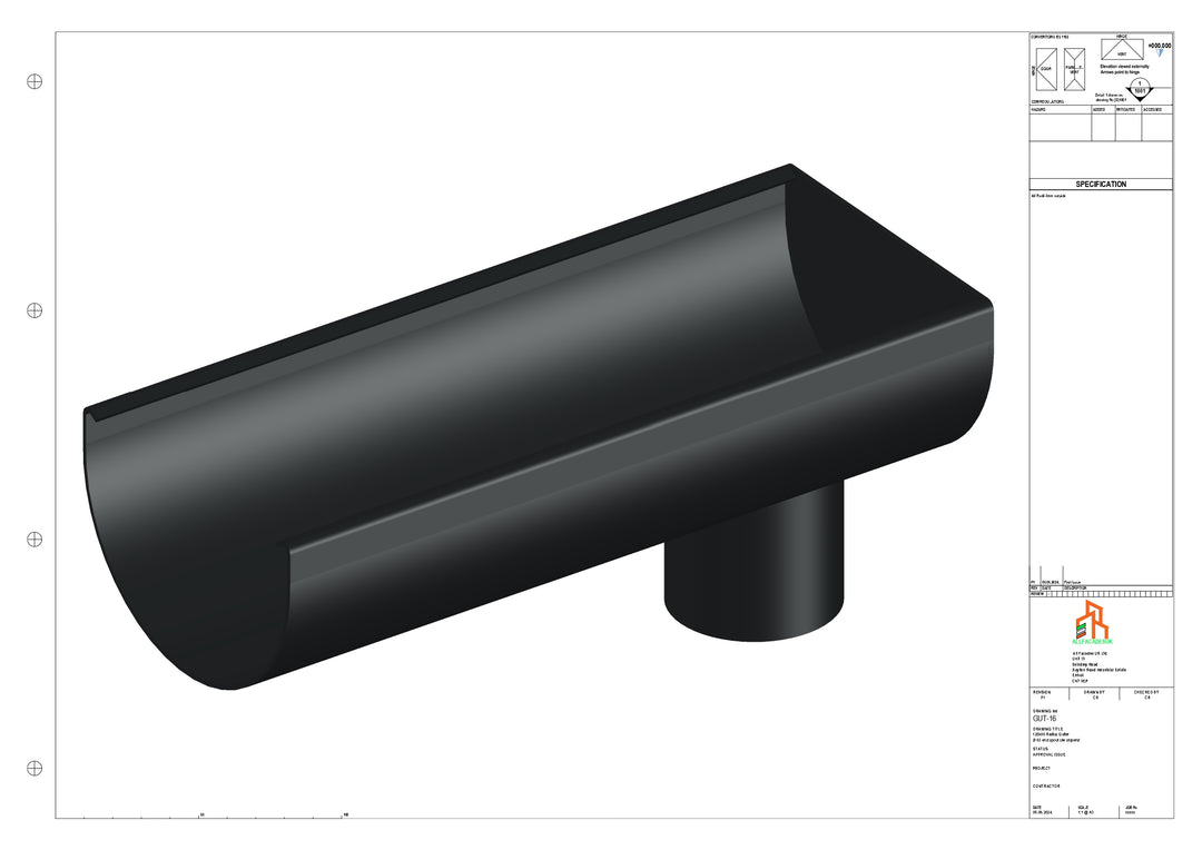 Aluminium Radius Gutter - Type 2 - End Spout - 100 Dia
