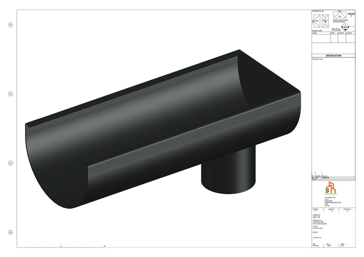 Aluminium Radius Gutter - Type 2 - End Spout - 100 Dia